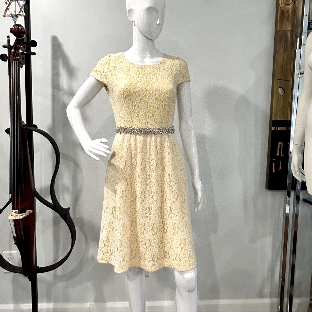 MaxMara Yellow Lace Dress with Silver Belt